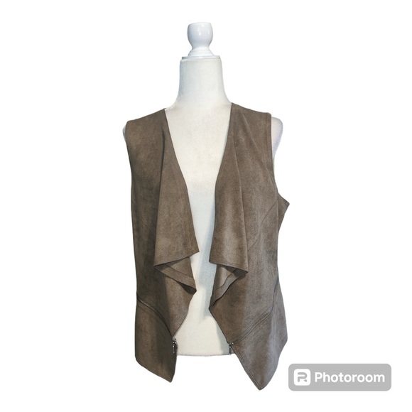 Allen B by Allen Schwartz Faux Suede Open Front Vest Sz L - Picture 1 of 5